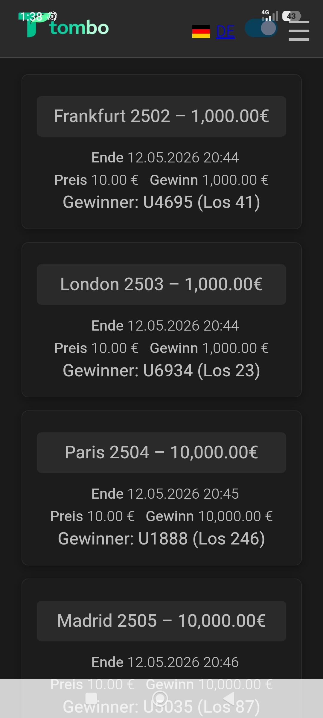 App Screenshot – Raffle Liste